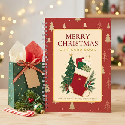 MERRY CHRISTMAS! GIFT CARD BOOK 14 Themed Pages, Hardcover & Durability Line