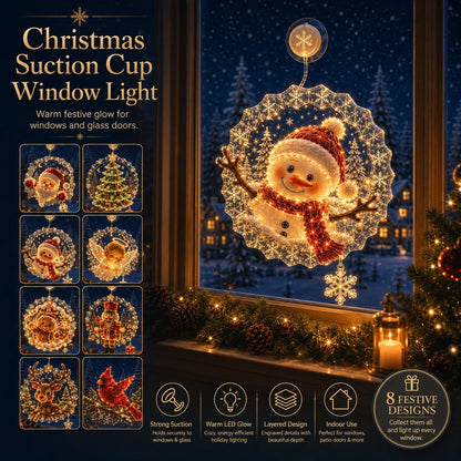 Lighted Christmas Window Decoration with Suction Cup | Warm LED Window Light with Double-Layer Design & Multiple Festive Styles