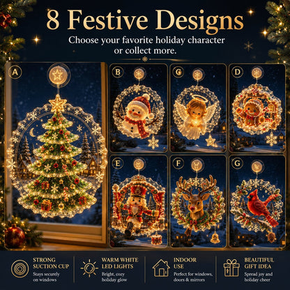 Lighted Christmas Window Decoration with Suction Cup | Warm LED Window Light with Double-Layer Design & Multiple Festive Styles