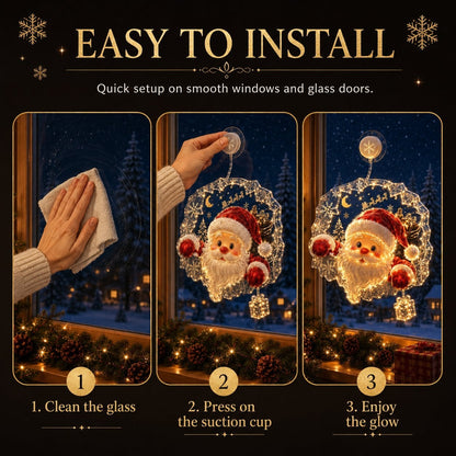 Lighted Christmas Window Decoration with Suction Cup | Warm LED Window Light with Double-Layer Design & Multiple Festive Styles