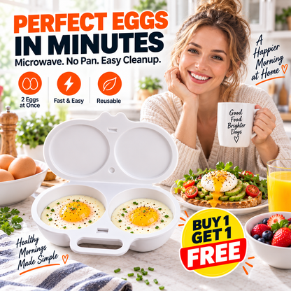 🎁 BUY 1 GET 1 FREE! Microwave Egg Poacher – 2 Eggs in Minutes, No Pan & Easy Cleanup 🍳⚡