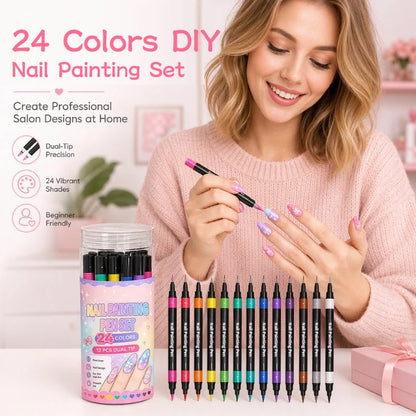💅 LIMITED‑TIME 50% OFF! 💥 24 Colors Dual Ended Nail Painting Pens Set – Creative, Salon‑Quality, Easy DIY ✨